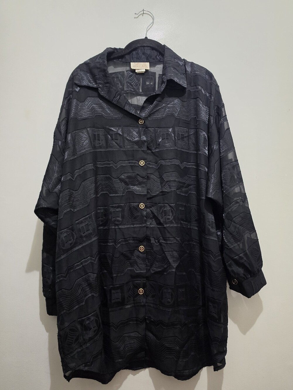Vintage-Inspired Black Textured Lightweight Sand Dollars Shirt Jacket L